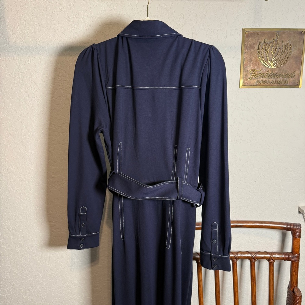 Boden Navy Blue Contrast Stitch Belted Midi Shirt Dress Womens 12R UK 16R - Picture 5 of 9